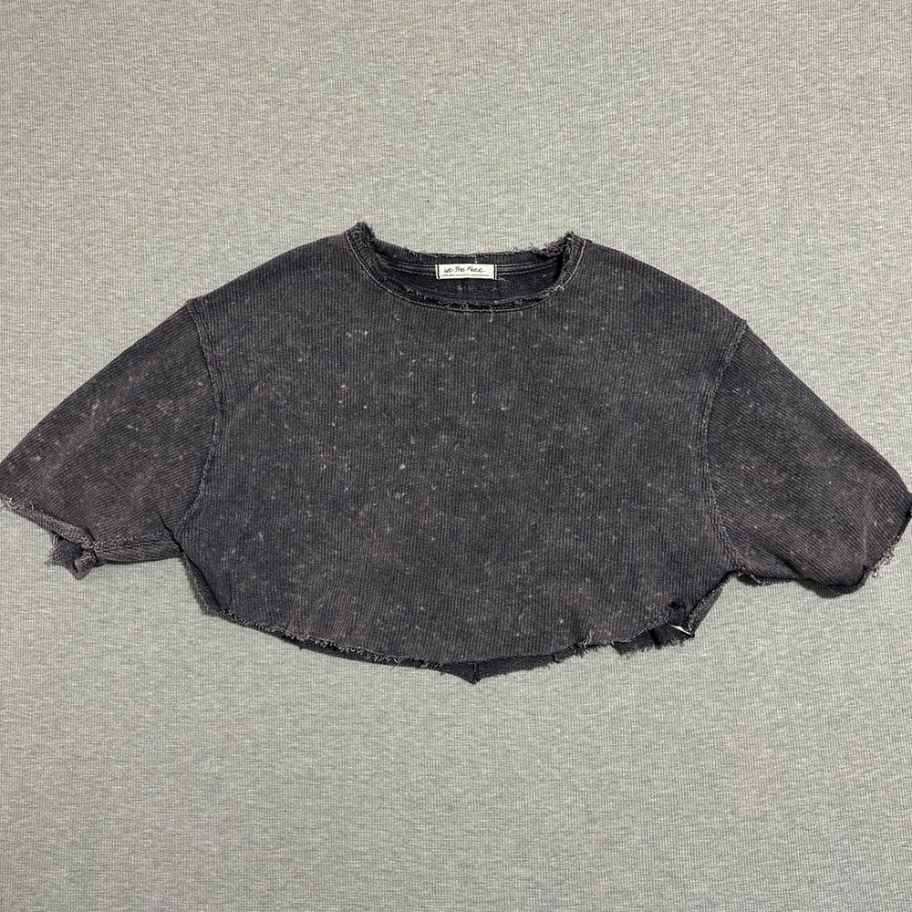 We The Free Free People Charcoal Waffle Knit Crop Top Short Sleeve Gray Size XS